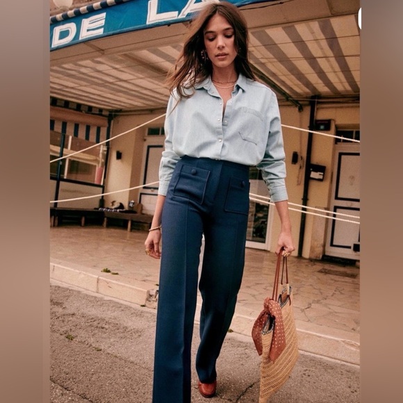 Sezane Pants - Sezane Dan Trousers - Navy